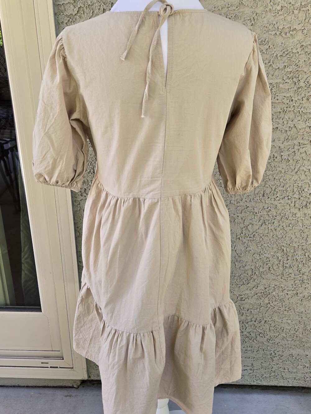 Ole By Koton Beige Tiered Puff-Sleeve Midi Dress - Picture 5 of 9